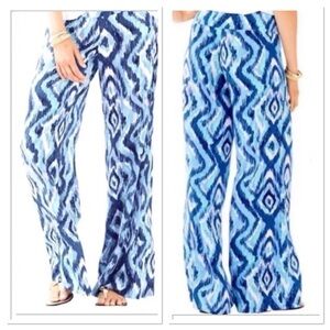 Lilly Pulitzer Lolani Silk Palazzo in Blue Swish Skipped A Beach Allover Size 2